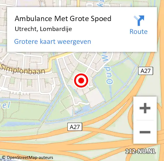 Locatie op kaart van de 112 melding: Ambulance Met Grote Spoed Naar Utrecht, Lombardije op 10 juli 2015 00:08