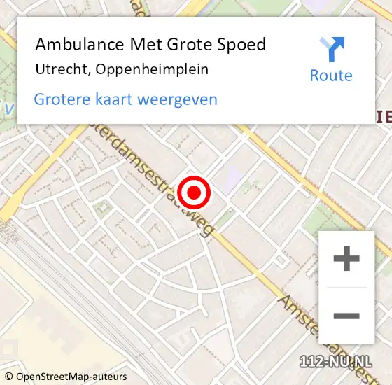 Locatie op kaart van de 112 melding: Ambulance Met Grote Spoed Naar Utrecht, Oppenheimplein op 10 juli 2015 00:39