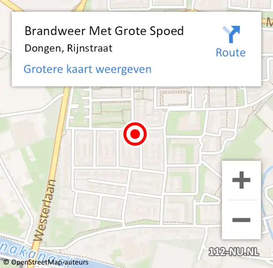 Locatie op kaart van de 112 melding: Brandweer Met Grote Spoed Naar Dongen, Rijnstraat op 10 juli 2015 01:34