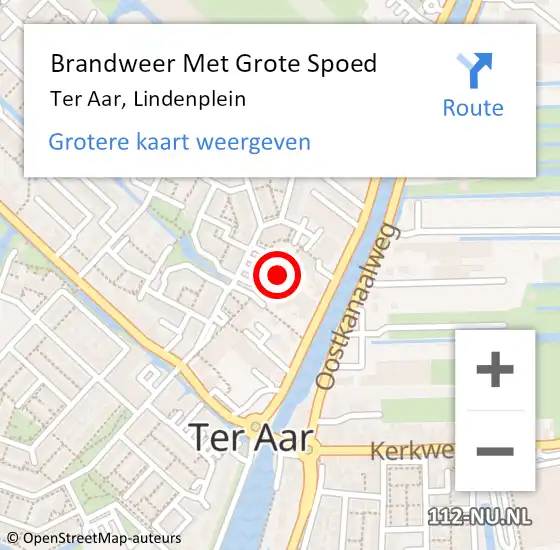 Locatie op kaart van de 112 melding: Brandweer Met Grote Spoed Naar Ter Aar, Lindenplein op 10 juli 2015 07:52