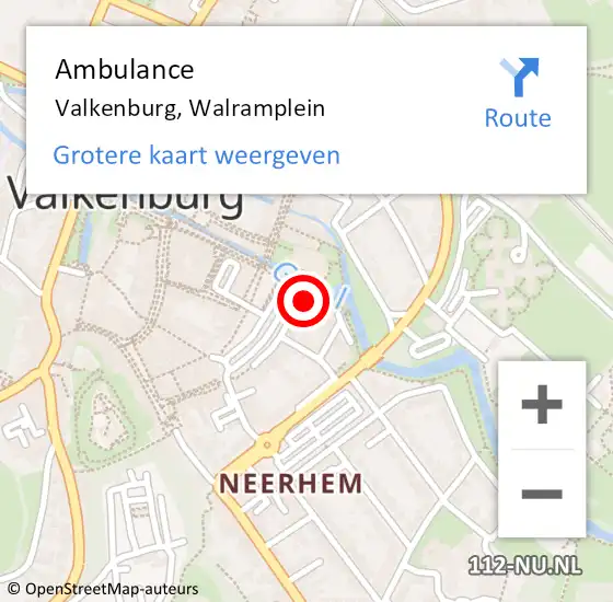 Locatie op kaart van de 112 melding: Ambulance Valkenburg, Walramplein op 10 juli 2015 10:04