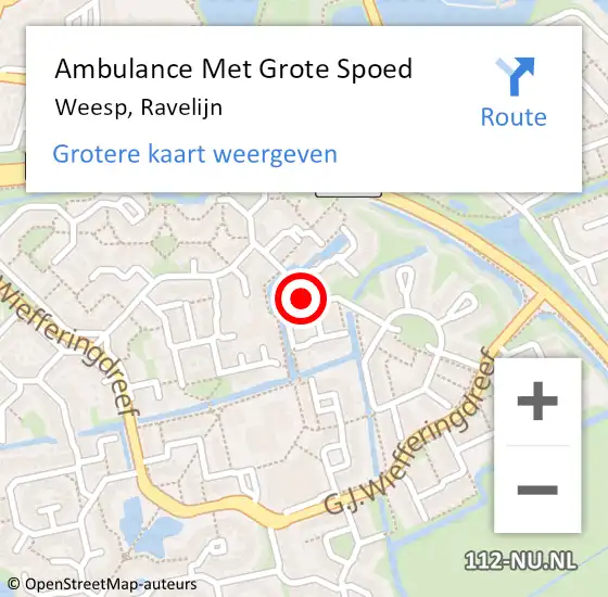 Locatie op kaart van de 112 melding: Ambulance Met Grote Spoed Naar Weesp, Ravelijn op 10 juli 2015 10:08