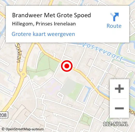 Locatie op kaart van de 112 melding: Brandweer Met Grote Spoed Naar Hillegom, Prinses Irenelaan op 10 juli 2015 11:20