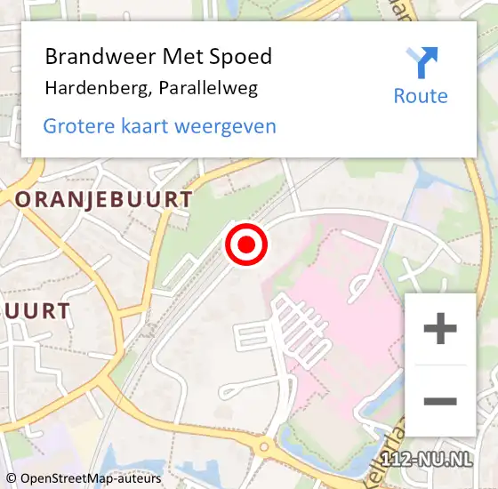 Locatie op kaart van de 112 melding: Brandweer Met Spoed Naar Hardenberg, Parallelweg op 10 juli 2015 12:28