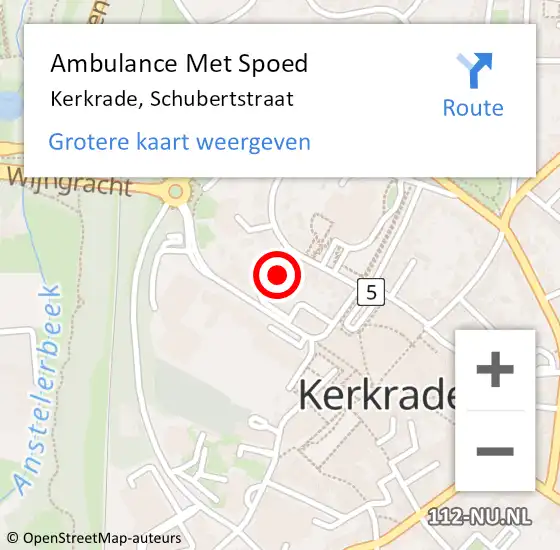 Locatie op kaart van de 112 melding: Ambulance Met Spoed Naar Kerkrade, Schubertstraat op 10 juli 2015 12:48