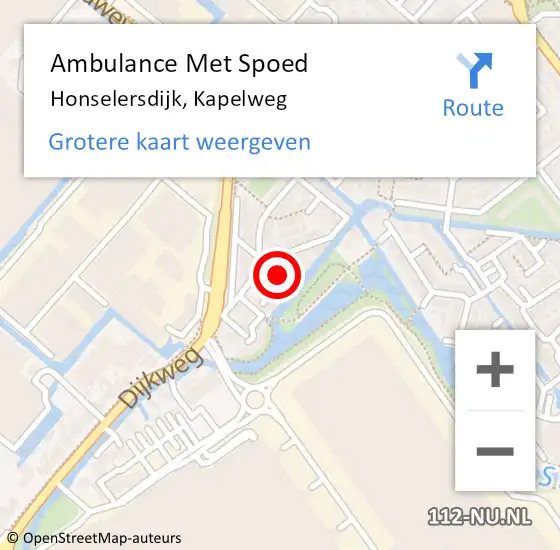 Locatie op kaart van de 112 melding: Ambulance Met Spoed Naar Honselersdijk, Kapelweg op 10 juli 2015 13:13