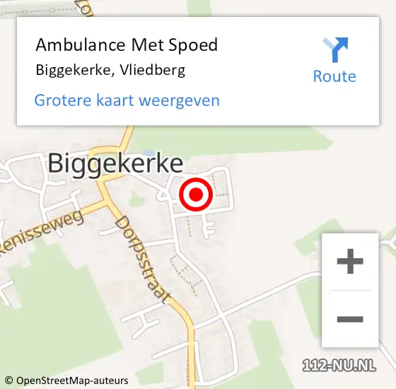 Locatie op kaart van de 112 melding: Ambulance Met Spoed Naar Biggekerke, Vliedberg op 10 juli 2015 14:05