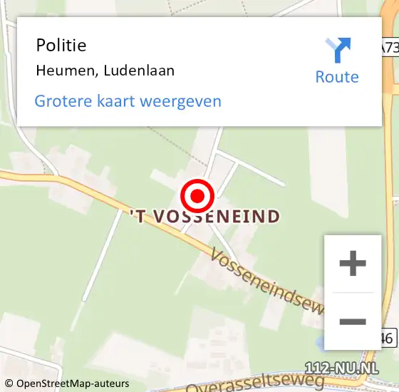 Locatie op kaart van de 112 melding: Politie Heumen, Ludenlaan op 10 juli 2015 14:16