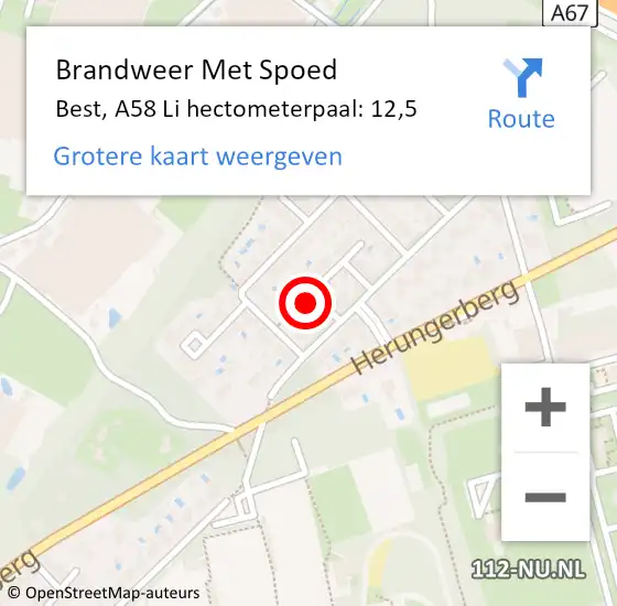 Locatie op kaart van de 112 melding: Brandweer Met Spoed Naar Best, A58 Li hectometerpaal: 12,5 op 10 juli 2015 16:50