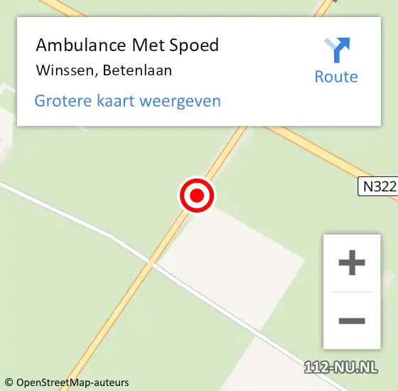 Locatie op kaart van de 112 melding: Ambulance Met Spoed Naar Winssen, Betenlaan op 10 juli 2015 17:57