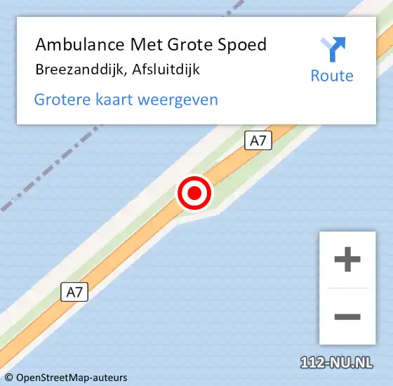 Locatie op kaart van de 112 melding: Ambulance Met Grote Spoed Naar Breezanddijk, Afsluitdijk op 10 juli 2015 18:42