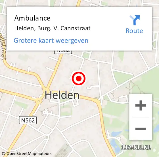 Locatie op kaart van de 112 melding: Ambulance Helden, Burg. V. Cannstraat op 10 juli 2015 19:56