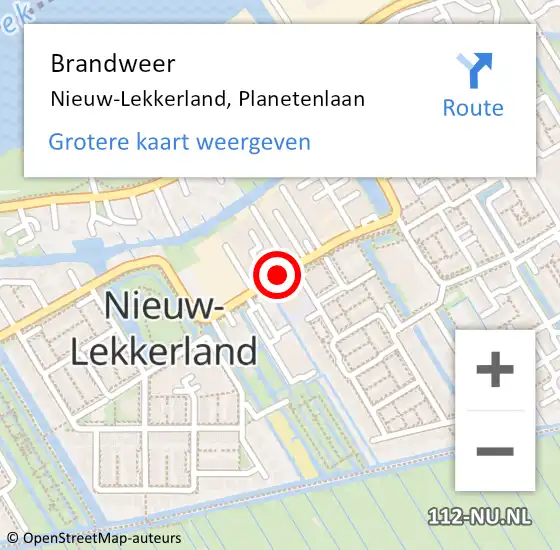 Locatie op kaart van de 112 melding: Brandweer Nieuw-Lekkerland, Planetenlaan op 10 juli 2015 21:37