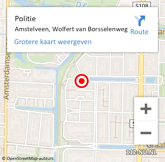 Locatie op kaart van de 112 melding: Politie Amstelveen, Wolfert van Borsselenweg op 10 juli 2015 22:02