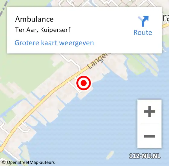 Locatie op kaart van de 112 melding: Ambulance Ter Aar, Kuiperserf op 10 juli 2015 23:12