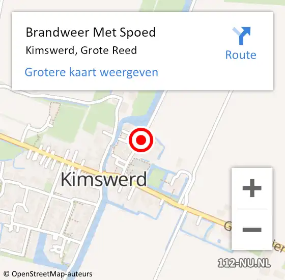 Locatie op kaart van de 112 melding: Brandweer Met Spoed Naar Kimswerd, Grote Reed op 10 juli 2015 23:57