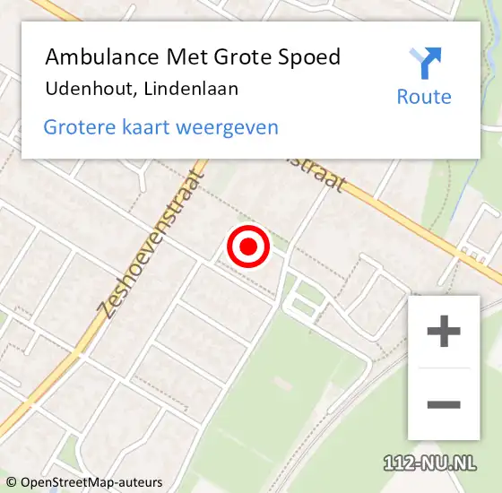 Locatie op kaart van de 112 melding: Ambulance Met Grote Spoed Naar Udenhout, Lindenlaan op 11 juli 2015 00:15
