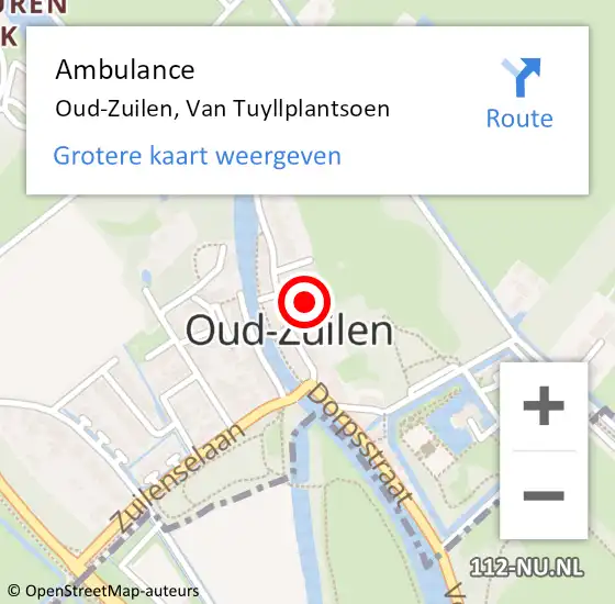 Locatie op kaart van de 112 melding: Ambulance Oud-Zuilen, Van Tuyllplantsoen op 11 juli 2015 05:12