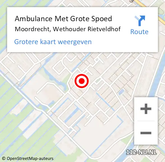 Locatie op kaart van de 112 melding: Ambulance Met Grote Spoed Naar Moordrecht, Wethouder Rietveldhof op 11 juli 2015 09:49