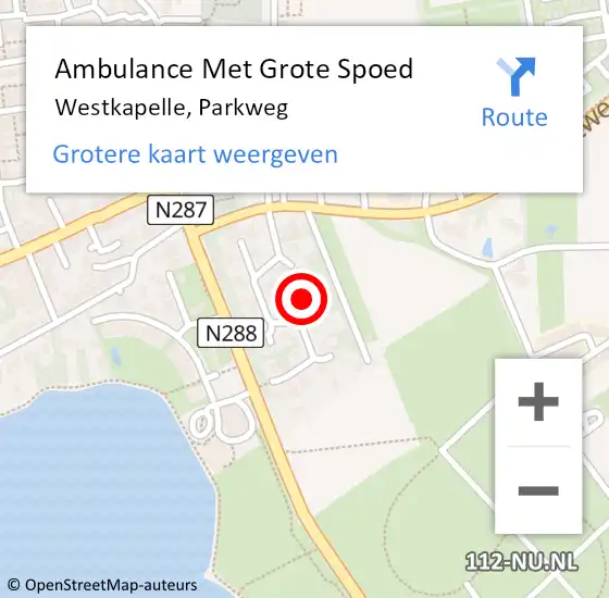 Locatie op kaart van de 112 melding: Ambulance Met Grote Spoed Naar Westkapelle, Parkweg op 11 juli 2015 11:09