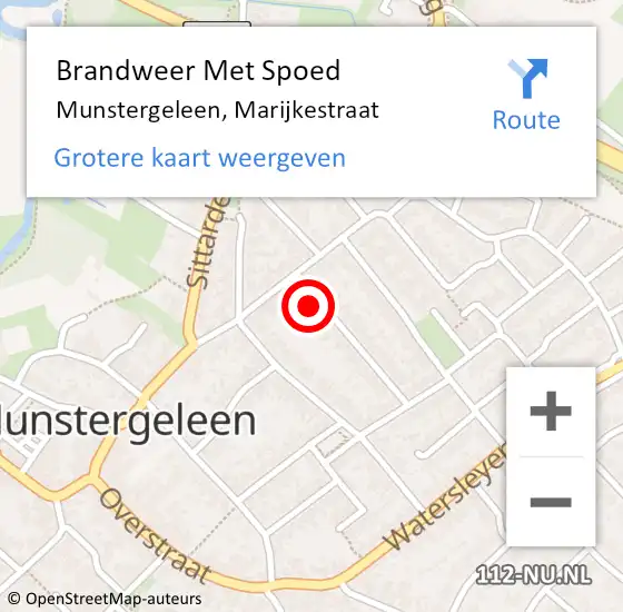 Locatie op kaart van de 112 melding: Brandweer Met Spoed Naar Munstergeleen, Marijkestraat op 11 juli 2015 11:20