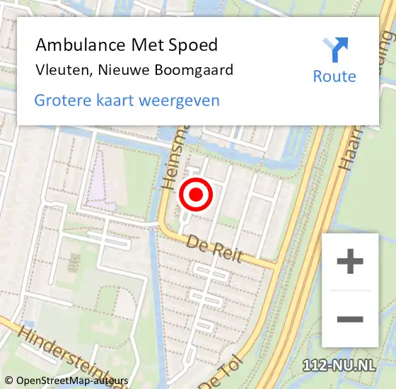 Locatie op kaart van de 112 melding: Ambulance Met Spoed Naar Vleuten, Nieuwe Boomgaard op 11 juli 2015 13:17