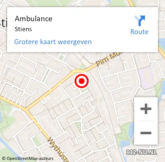 Locatie op kaart van de 112 melding: Ambulance Stiens op 11 juli 2015 14:50