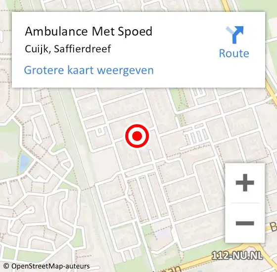 Locatie op kaart van de 112 melding: Ambulance Met Spoed Naar Cuijk, Saffierdreef op 11 juli 2015 15:00