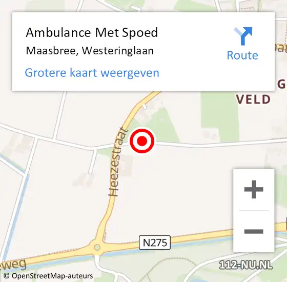 Locatie op kaart van de 112 melding: Ambulance Met Spoed Naar Maasbree, Westeringlaan op 11 juli 2015 15:29