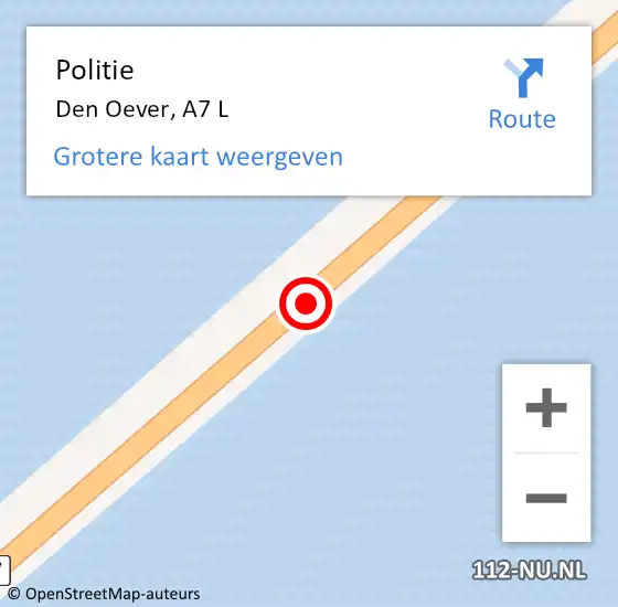 Locatie op kaart van de 112 melding: Politie Den Oever, A7 L op 11 juli 2015 16:55