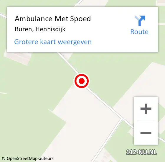 Locatie op kaart van de 112 melding: Ambulance Met Spoed Naar Buren, Hennisdijk op 11 juli 2015 17:05