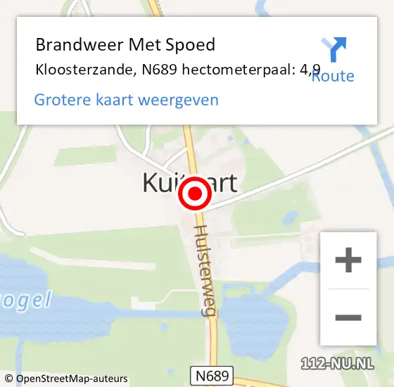 Locatie op kaart van de 112 melding: Brandweer Met Spoed Naar Kloosterzande, N689 hectometerpaal: 4,9 op 11 juli 2015 18:00