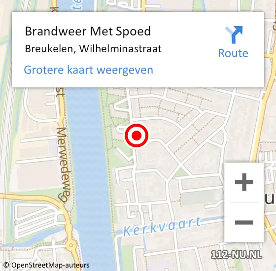 Locatie op kaart van de 112 melding: Brandweer Met Spoed Naar Breukelen, Wilhelminastraat op 11 juli 2015 18:04