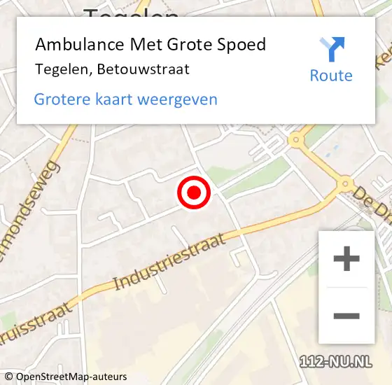 Locatie op kaart van de 112 melding: Ambulance Met Grote Spoed Naar Tegelen, Betouwstraat op 11 juli 2015 18:34