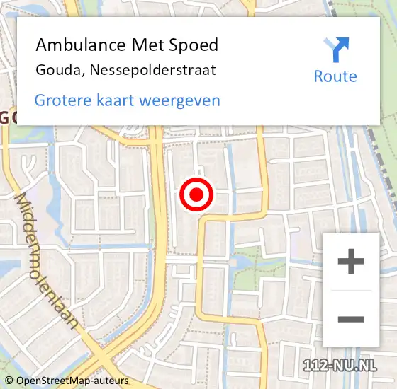 Locatie op kaart van de 112 melding: Ambulance Met Spoed Naar Gouda, Nessepolderstraat op 11 juli 2015 18:39