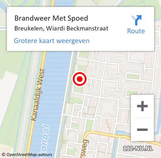 Locatie op kaart van de 112 melding: Brandweer Met Spoed Naar Breukelen, Wiardi Beckmanstraat op 11 juli 2015 18:56