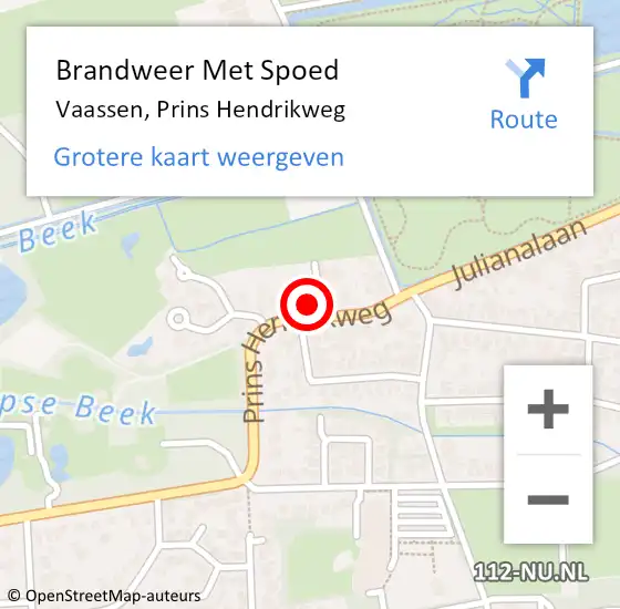 Locatie op kaart van de 112 melding: Brandweer Met Spoed Naar Vaassen, Prins Hendrikweg op 11 juli 2015 19:11