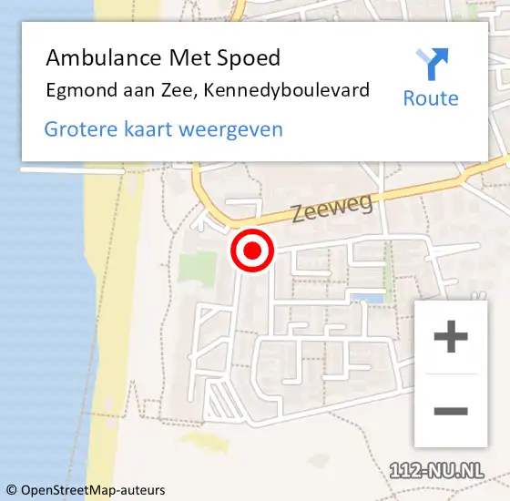 Locatie op kaart van de 112 melding: Ambulance Met Spoed Naar Egmond aan Zee, Kennedyboulevard op 11 juli 2015 19:27