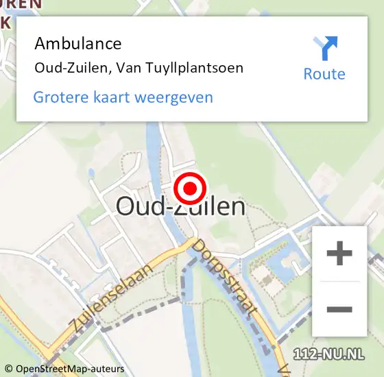 Locatie op kaart van de 112 melding: Ambulance Oud-Zuilen, Van Tuyllplantsoen op 11 juli 2015 19:52