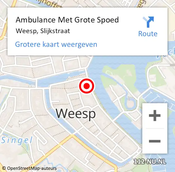 Locatie op kaart van de 112 melding: Ambulance Met Grote Spoed Naar Weesp, Slijkstraat op 11 juli 2015 20:01