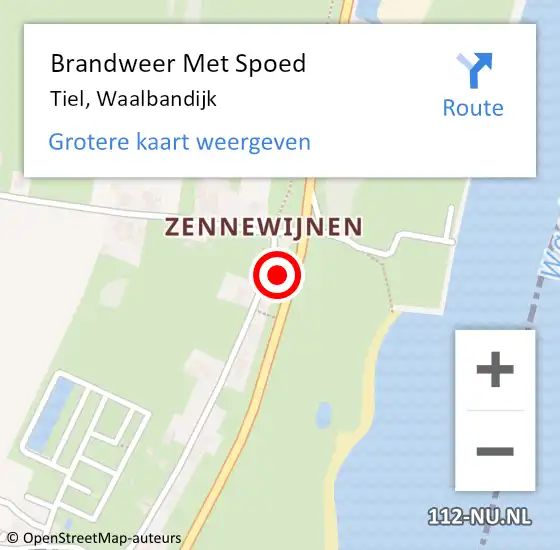 Locatie op kaart van de 112 melding: Brandweer Met Spoed Naar Tiel, Waalbandijk op 11 juli 2015 21:03