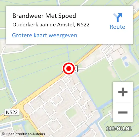 Locatie op kaart van de 112 melding: Brandweer Met Spoed Naar Ouderkerk aan de Amstel, N522 op 11 juli 2015 21:32