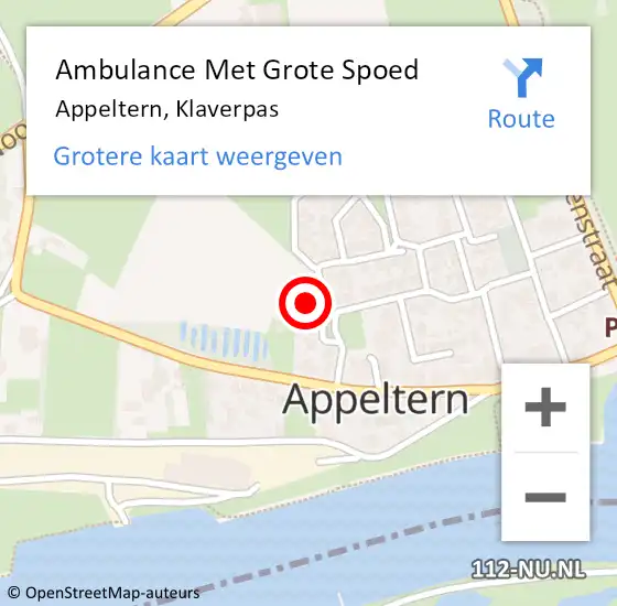 Locatie op kaart van de 112 melding: Ambulance Met Grote Spoed Naar Appeltern, Klaverpas op 13 november 2013 21:11