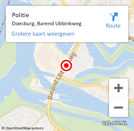 Locatie op kaart van de 112 melding: Politie Doesburg, Barend Ubbinkweg op 11 juli 2015 23:11