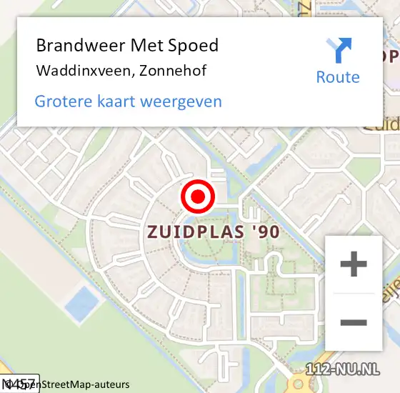 Locatie op kaart van de 112 melding: Brandweer Met Spoed Naar Waddinxveen, Zonnehof op 12 juli 2015 08:14