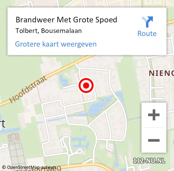 Locatie op kaart van de 112 melding: Brandweer Met Grote Spoed Naar Tolbert, Bousemalaan op 12 juli 2015 11:17