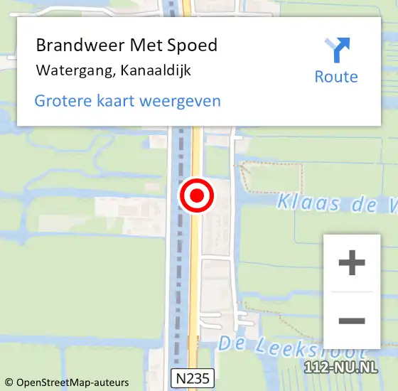 Locatie op kaart van de 112 melding: Brandweer Met Spoed Naar Watergang, Kanaaldijk op 12 juli 2015 11:35