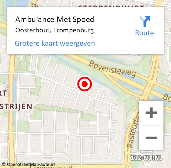 Locatie op kaart van de 112 melding: Ambulance Met Spoed Naar Oosterhout, Trompenburg op 12 juli 2015 12:58