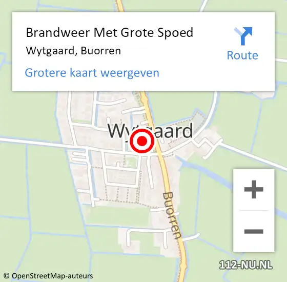 Locatie op kaart van de 112 melding: Brandweer Met Grote Spoed Naar Wytgaard, Buorren op 12 juli 2015 13:00