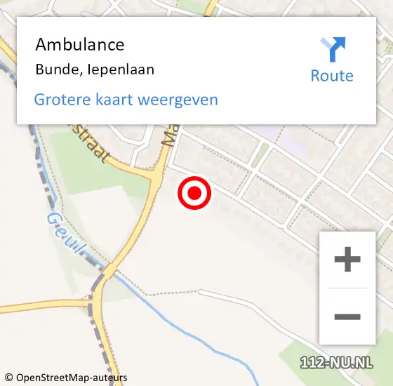 Locatie op kaart van de 112 melding: Ambulance Bunde, Iepenlaan op 13 november 2013 22:23